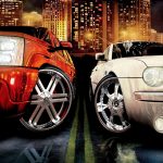 Front view of two cars in a competitive head-to-head positioning